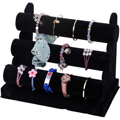 Velvet Jewelry Tower 3 Layers Watch Bracelet Holder Necklace Jewelry Display Stand Black Jewelry Stand