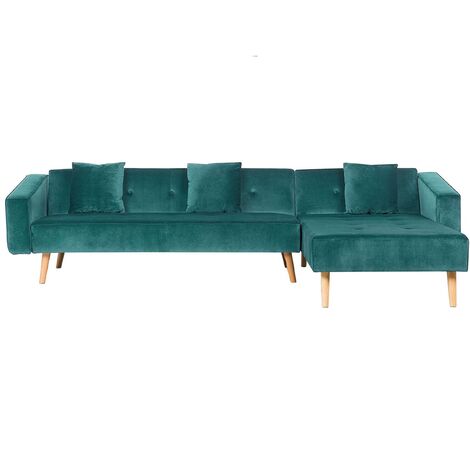Velvet Left Hand Corner Sofa Bed Green Buttoned Sleeper Vadso - Green