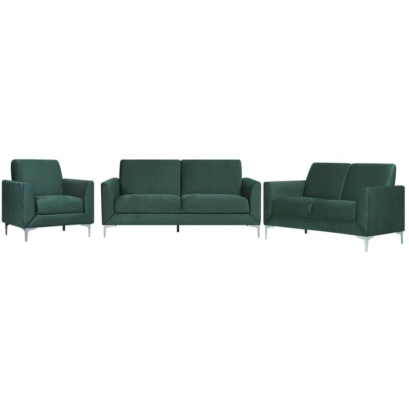 Modern Retro Upholstered 6 Seater 3 Piece Sofa Set Velvet Fabric Green Fenes