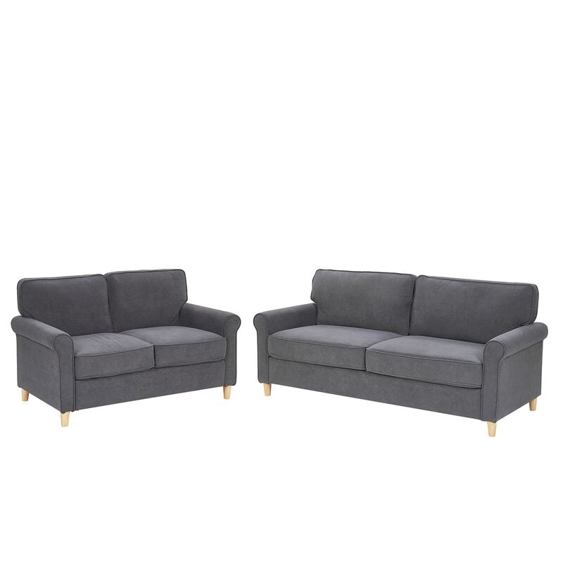 Beliani - Velvet Living Room Sofa Set 3 +2 Seater Dark Grey Pocket Spring Seat Ronneby