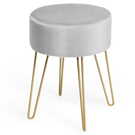 Velvet Modern Round Footstool Ottoman Footrest Makeup Dressing Chair Seat Home