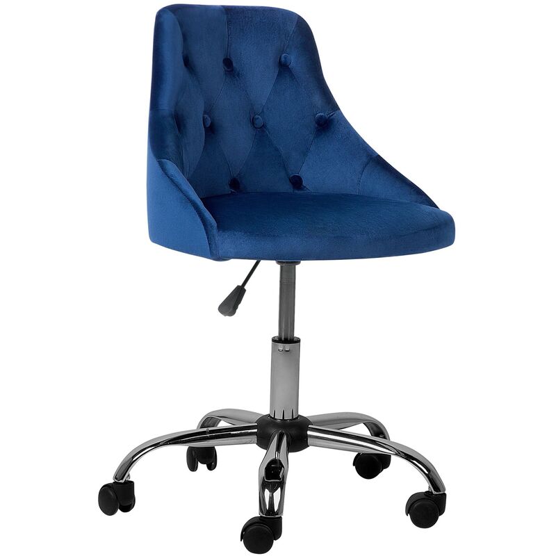Velvet Office Chair Tufted Upholstery Adjustable Height Chrome Blue Parrish - Blue