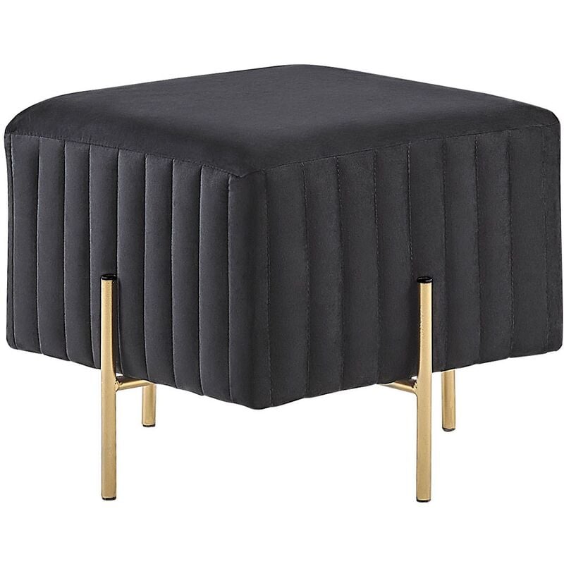 Glam Velvet Accent Ottoman Footstool Gold Legs Black Dayton