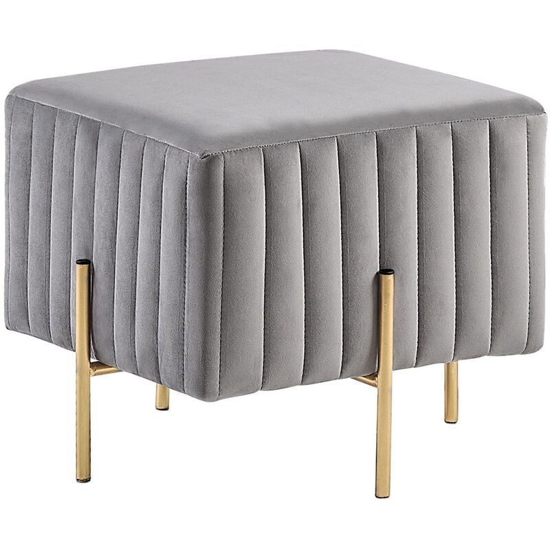 Glam Velvet Accent Ottoman Footstool Gold Legs Grey Sophia