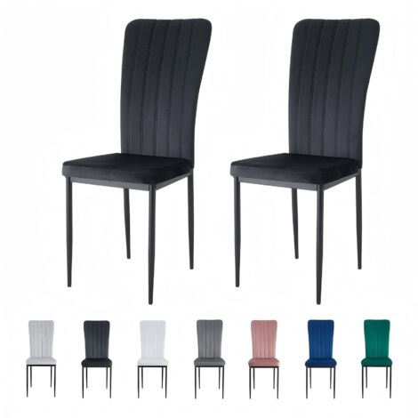 Velvet Padded Seat Dining Chairs with Metal Legs NEW ELLE BLACK 2