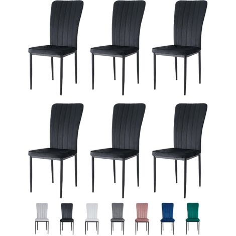 Velvet Padded Seat Dining Chairs with Metal Legs NEW ELLE BLACK 6