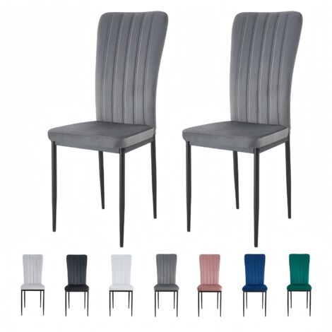 Velvet Padded Seat Dining Chairs with Metal Legs NEW ELLE DARK GREY 2