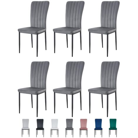 Velvet Padded Seat Dining Chairs with Metal Legs NEW ELLE DARK GREY 6