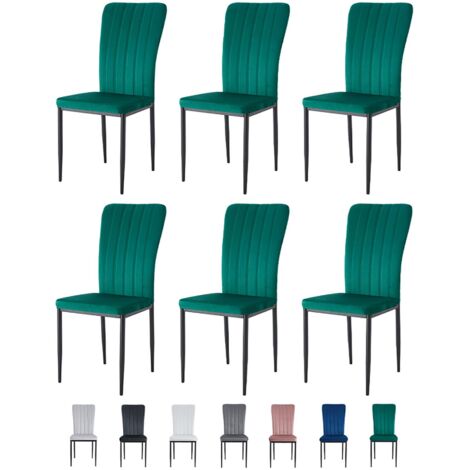 Velvet Padded Seat Dining Chairs with Metal Legs NEW ELLE GREEN 6