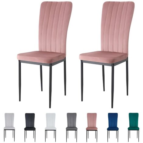 Velvet Padded Seat Dining Chairs with Metal Legs NEW ELLE PINK 2