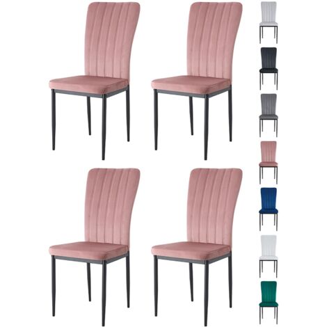 Velvet Padded Seat Dining Chairs with Metal Legs NEW ELLE PINK 4