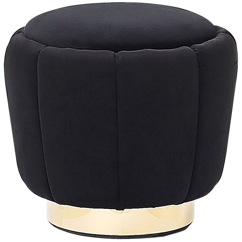 Modern Velvet Accent Pouffe Round Gold Base Footstool Black Irving