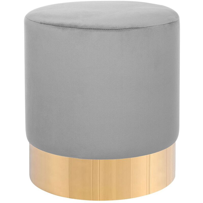 Modern Velvet Accent Pouffe Light Grey Fabric Round Gold Base Footstool Sophia