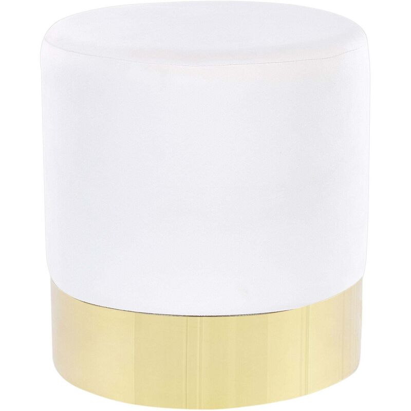 Beliani - Modern Velvet Accent Pouffe White Fabric Round Gold Base Footstool Sophia