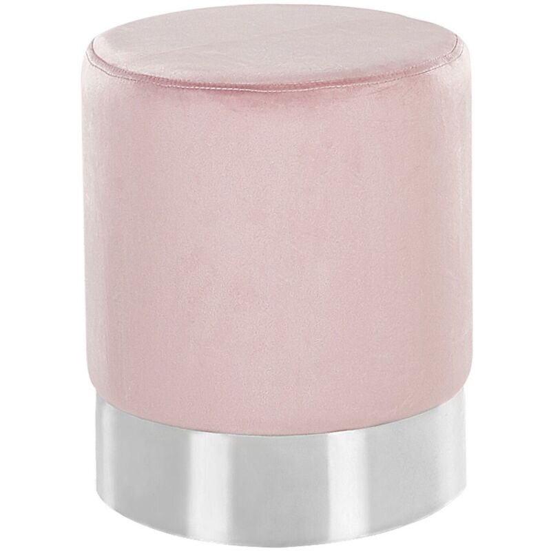 Beliani - Glam Living Room Velvet Pouffe Round Metallic Band Pink Brigitte