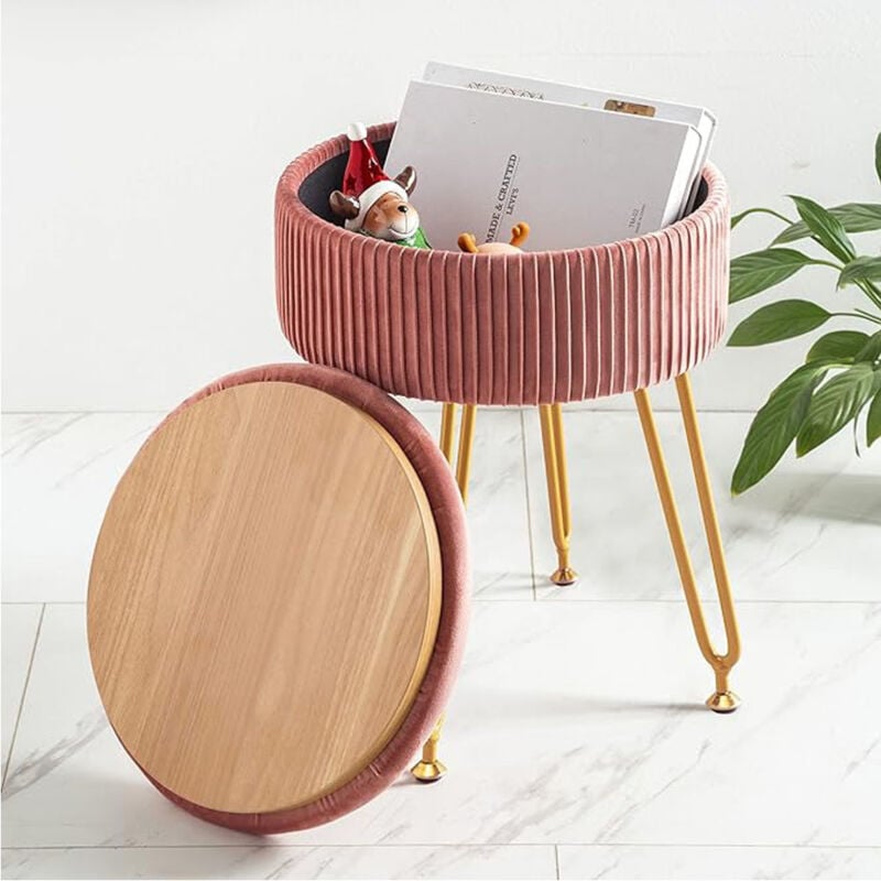 Sinbinta - Velvet Rangement Repose - Pieds Ottoman, Table de Maquillage Repose - Pieds Table d'appoint avec Pieds en Acier doré Housse Amovible,
