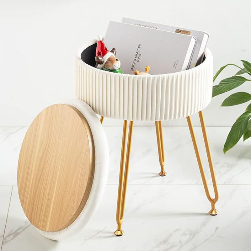 Sinbinta - Velvet Rangement Repose - Pieds Ottoman, Table de Maquillage Repose - Pieds Table d'appoint avec Pieds en Acier doré Housse Amovible,