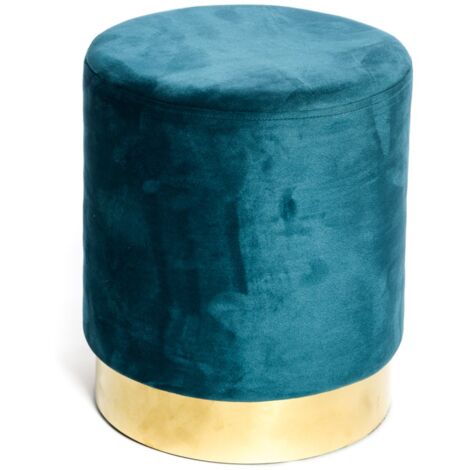 VELVET Repose-pieds cylindrique POUF en velours uni pétrole