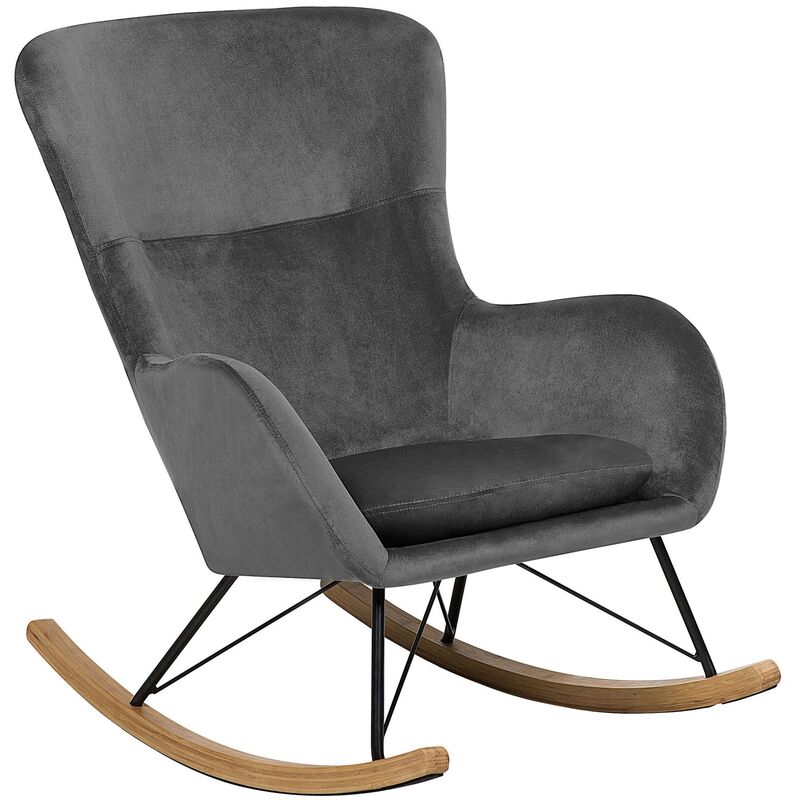Glam Traditional Rocking Chair Velvet Fabric Wooden Rockers Dark Grey Ellan
