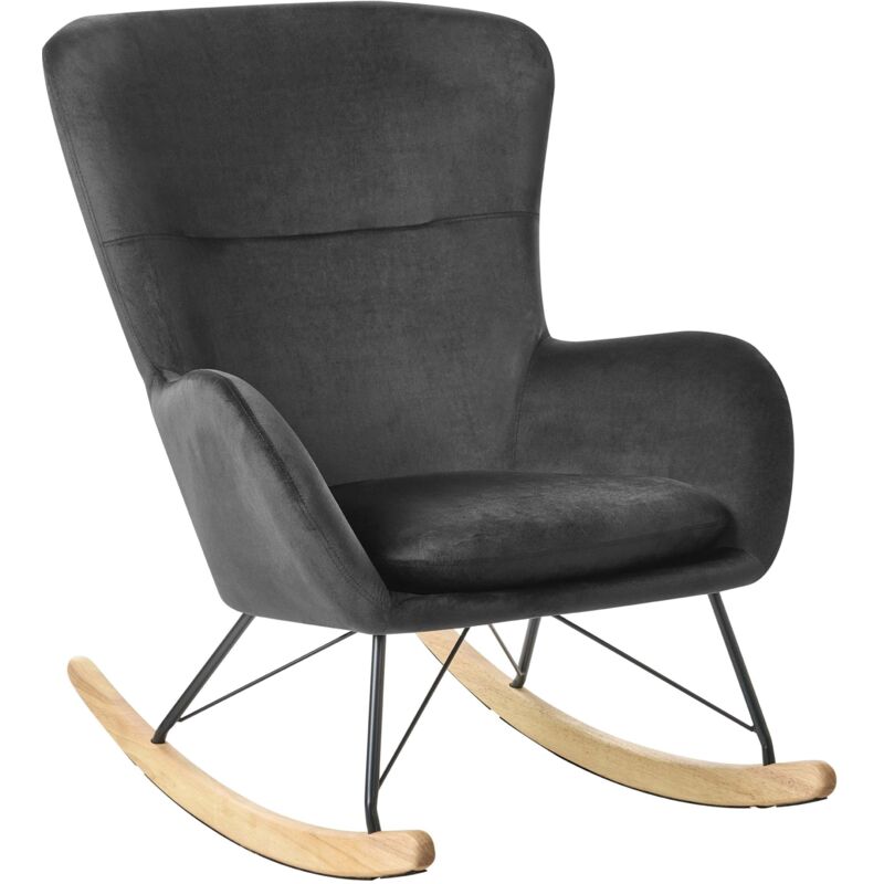 Beliani - Glam Traditional Rocking Chair Velvet Fabric Wooden Rockers Black Ellan