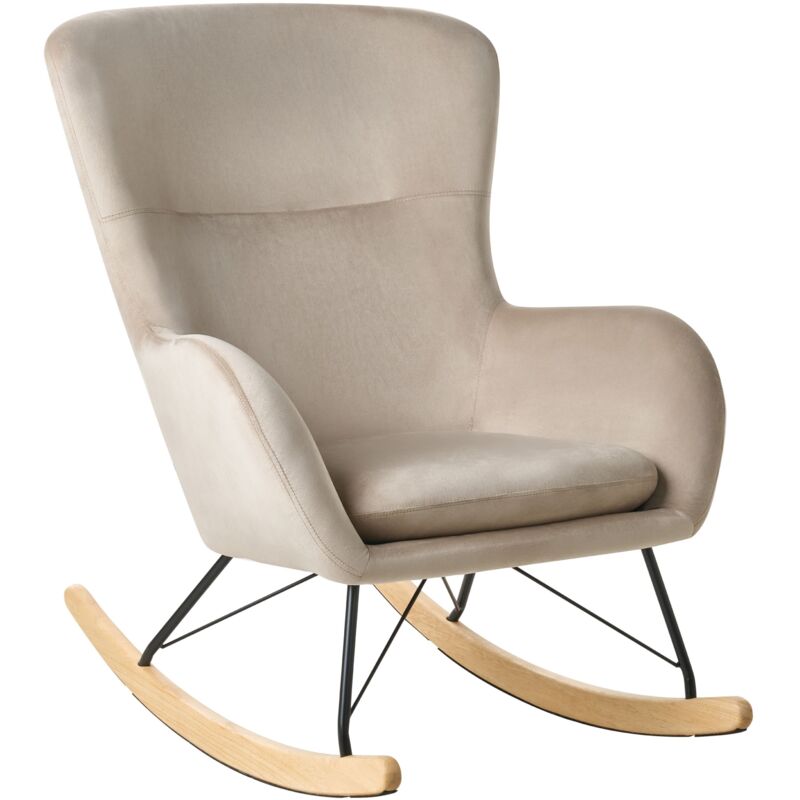 Beliani - Glam Traditional Rocking Chair Velvet Fabric Wooden Rockers Beige Ellan