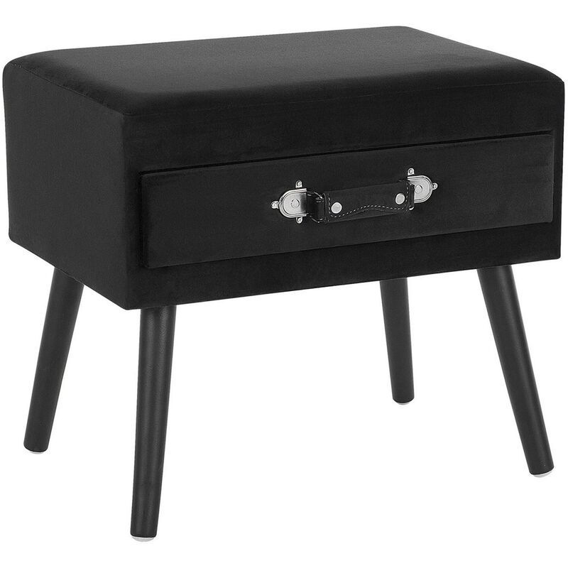 Modern Velvet Side Table Black Suitcase Drawer Storage Bedside Eurostar