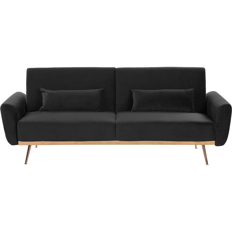 Modern Velvet Sofa Bed Metal Legs Convertible Sleeper Black Copper Eina