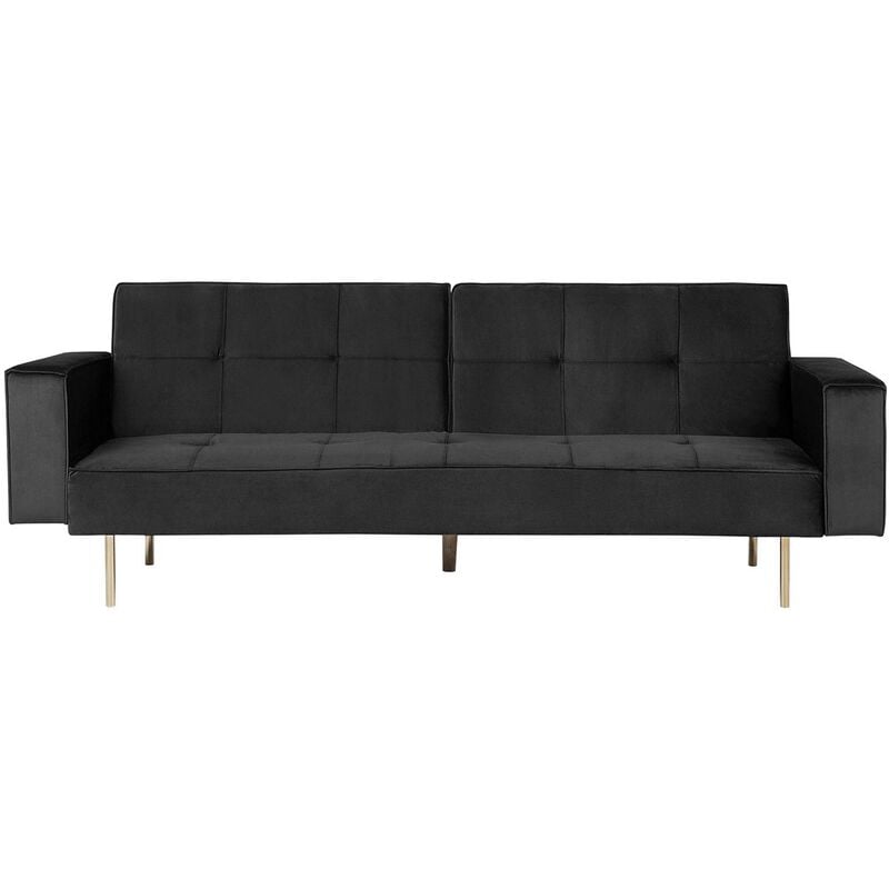 Modern Velvet 3 Seater Sofa Bed Tufted Fabric Upholstery Track Arms Black Visnes - Black