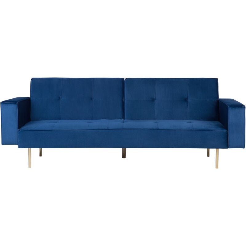 Modern Velvet 3 Seater Sofa Bed Tufted Fabric Upholstery Track Arms Blue Visnes