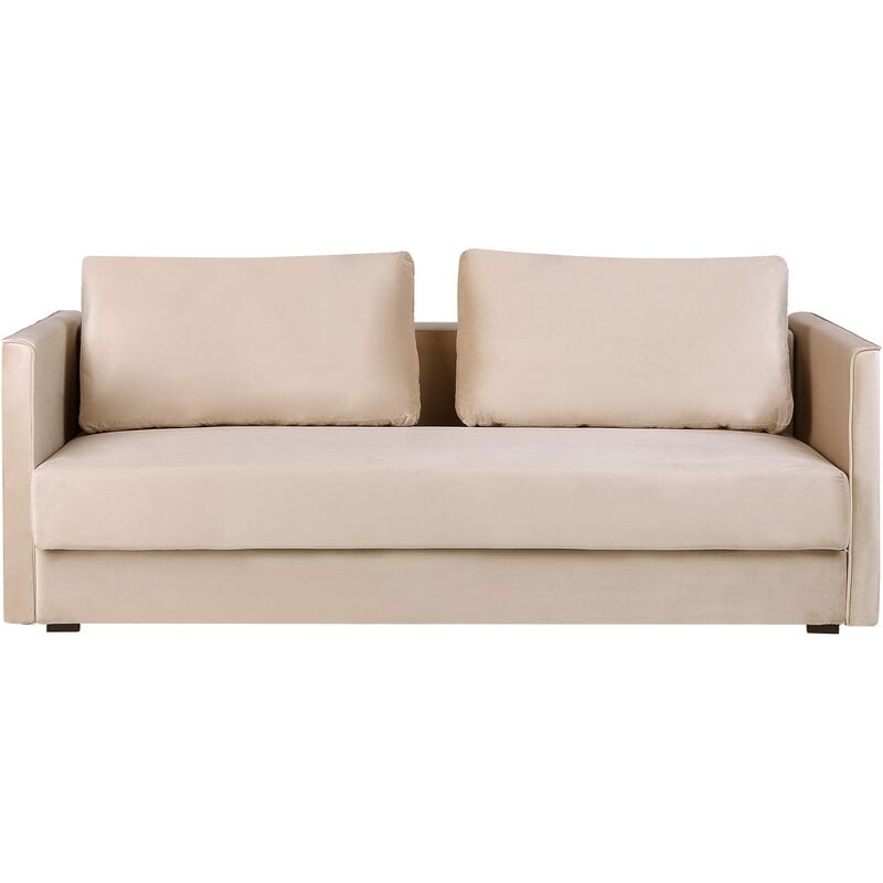 Velvet Sofa Bed Convertible Sleeper with Storage Removable Cushions Beige Eksjo