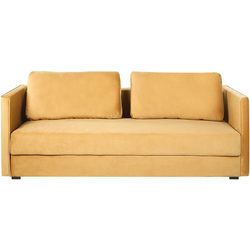 Velvet Sofa Bed Convertible Sleeper with Storage Removable Cushions Yellow Eksjo