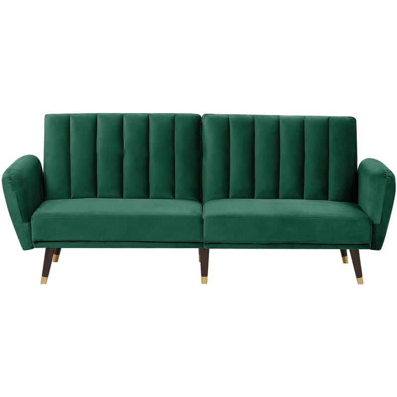 Velvet Convertible Sofa Bed Reclining Back Panel Tufting Emerald Green Vimmerby