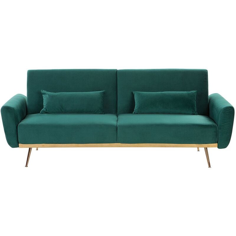 Modern Velvet Sofa Bed Metal Legs Convertible Sleeper Green Copper Eina