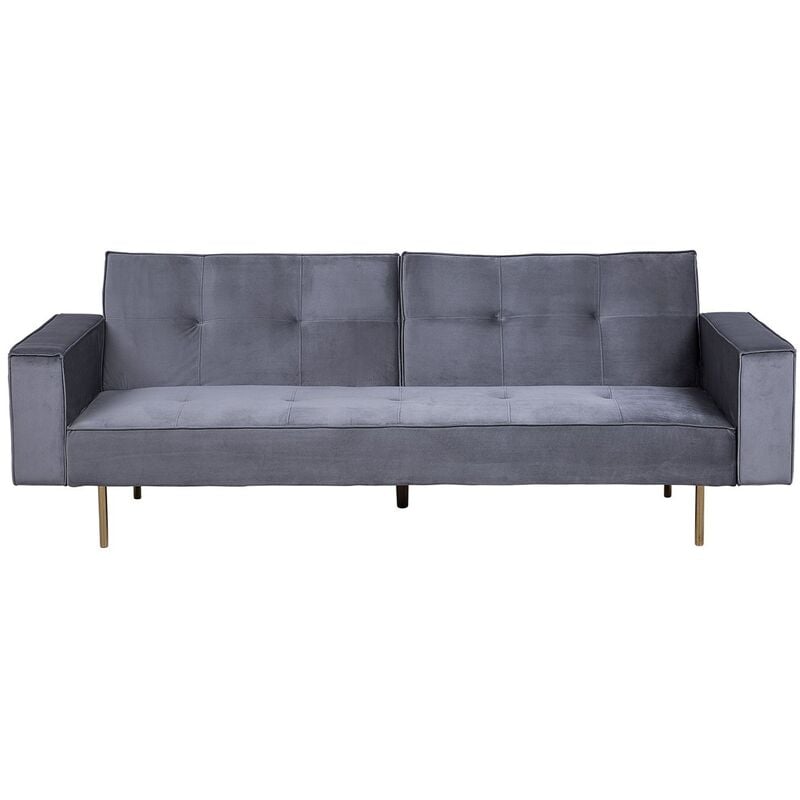 Modern Velvet 3 Seater Sofa Bed Tufted Fabric Upholstery Track Arms Grey Visnes - Grey