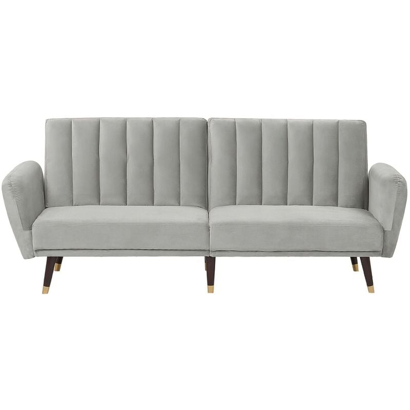 Velvet Convertible Sofa Bed Reclining Back Panel Tufting Light Grey Vimmerby