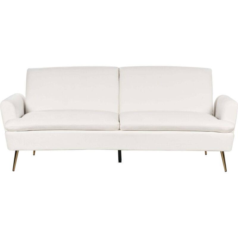 Beliani Velvet Sofa Bed Off-white Convertible Click-clack Sleeper Golden Metal Legs Vettre