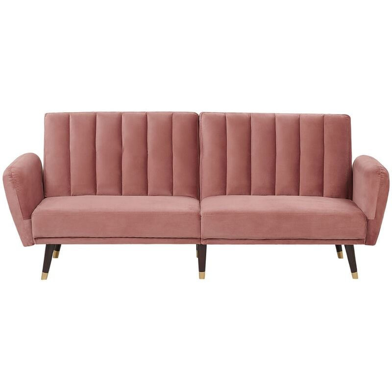 Velvet Convertible Sofa Bed Reclining Back Panel Tufting Pink Vimmerby