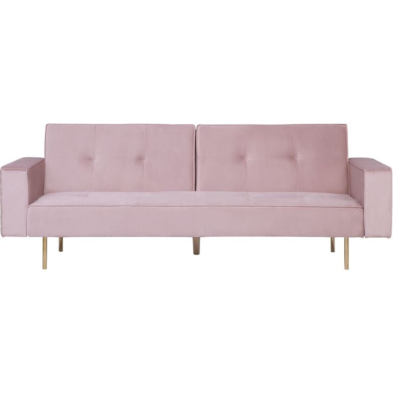 Modern Velvet 3 Seater Sofa Bed Tufted Fabric Upholstery Track Arms Pink Visnes - Pink