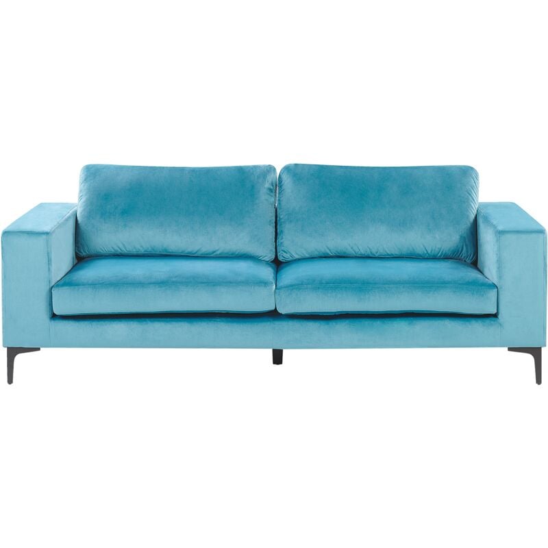 Modern Velvet 3 Seater Sofa Track Arms Metal Legs Light Blue Vadstena