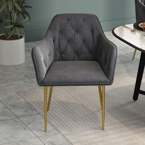 Velvet Soft Padded Dining Chair Gold Metal Legs, Grey