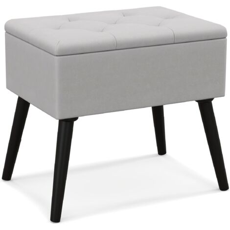 Velvet Storage Ottoman Flip Top Stool w/ Solid Wood Legs High Stability & Large Capacity