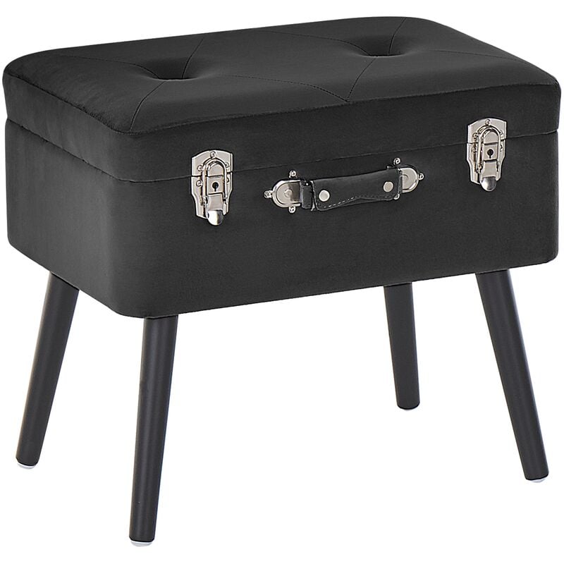 Modern Velvet Storage Stool Black Fabric Suitcase Chest Buttoned Mallard