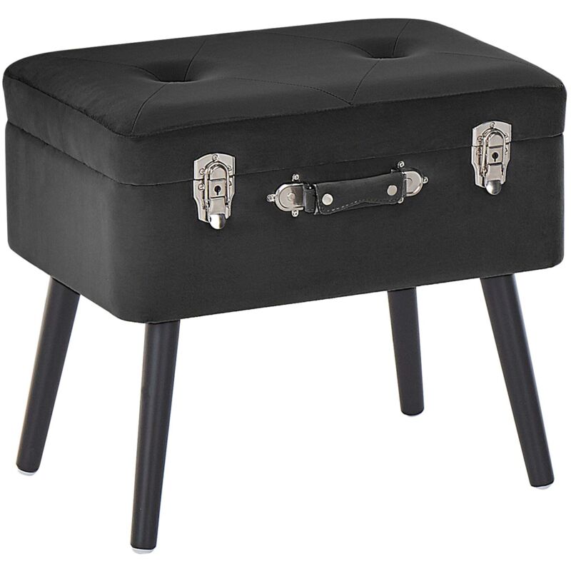 Beliani - Modern Velvet Storage Stool Black Fabric Suitcase Chest Buttoned Mallard