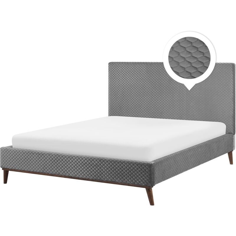 Modern Velvet Fabric eu Super King Size Bed Frame 6ft Upholstered Grey Bayonne