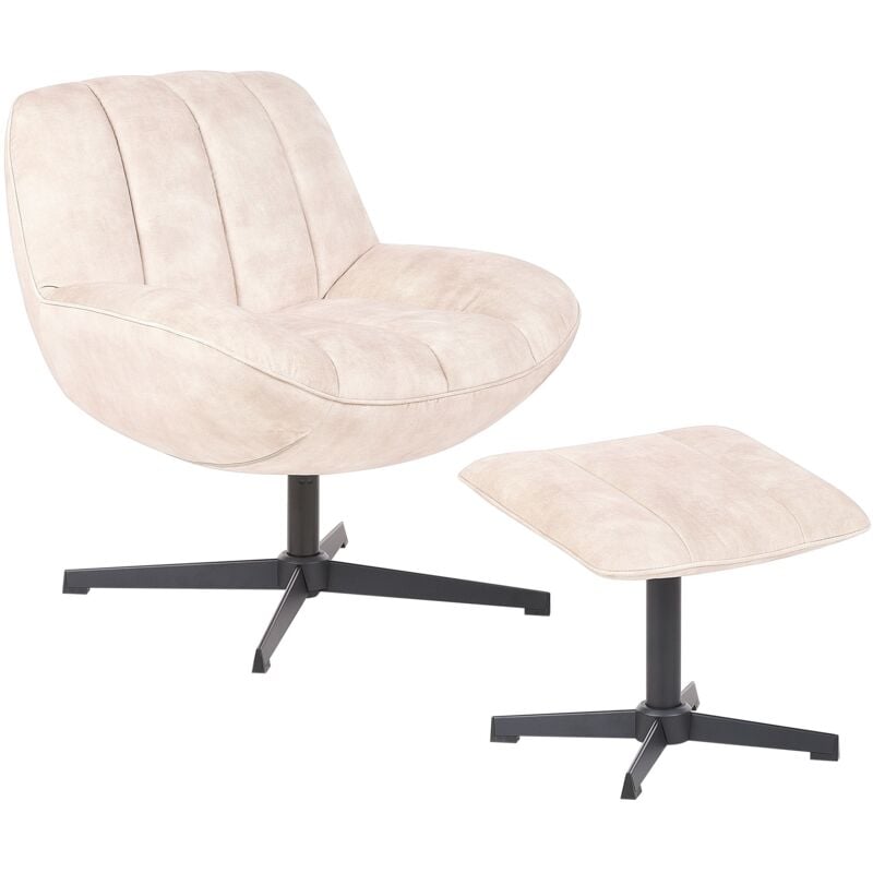 Beliani - Velvet Swivel Armchair with Footstool Single Base Mid-century Style Beige Lia