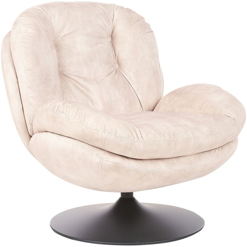 Beliani - Velvet Swivel Armchair with Padded Seat Single Base Vintage Style Beige Nolvik