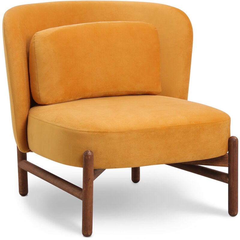 Velvet Upholstered Armchair with Wood - Brina Mustard