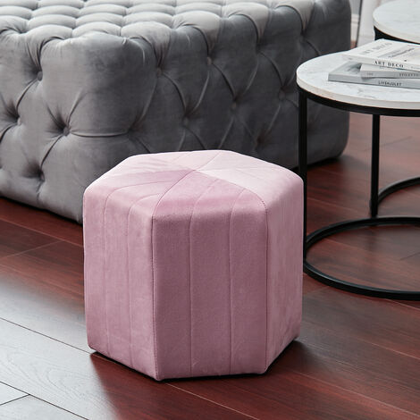 main image of "Velvet Upholstered Dressing Table Stool Vanity Chair Footstool Footrest, Pink"