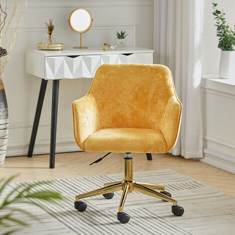 Velvet Upholstered Home Office Swivel Task Chair,Yellow