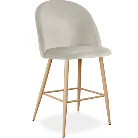 Velvet Upholstered Stool - Scandinavian Design - 66cm - Evelyne Light grey